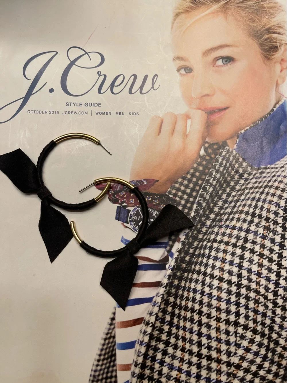 J. Crew Black Bow Hoop Earrings with Gold-Tone Accents